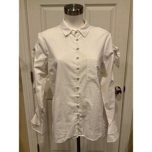 Jonathan Simkhai White Collared Button-Up Oxford Shirt Slit Tie Sleeves, Size L